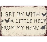 I Get By With A Little Help From My Hens Chicken Coop Vintage Metal Tin Sign Chicken Farmhouse Sign Funny Wall Signs Chicken Coop Decor For Home Farm Kitchen Rustic Poster Art Decor 8x12 Inch