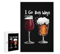 I Go Both Ways Wine Beer Jigsaw Puzzles for Adults 1000 PCS Wooden Puzzles Unique Puzzle Gifts