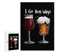 I Go Both Ways Wine Beer Jigsaw Puzzles for Adults 300 PCS Wooden Puzzles Unique Puzzle Gifts