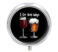I Go Both Ways Wine Beer Pill Box 3 Compartment Small Portable Medicine Case Pill Organizer for Pocket Purse