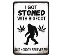 I Got Stoned With Bigfoot Funny Vintage Metal Sign, Bar Garage Kitchen Man Cave Wall Decor, 8x12 Inch
