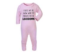 I Guess we Know What My Parents did in Lockdown Statement Baby Romper Jumpsuit with feet, 3-6 Months, Pastel Pink