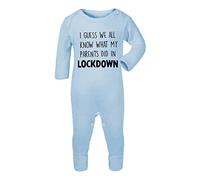 I Guess we Know What My Parents did in Lockdown Statement Baby Romper Jumpsuit with feet, 3-6 Months, Pastel Blue