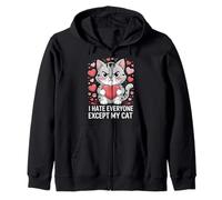 I Hate Everyone Except My Cat Funny Valentine's Day Zip Hoodie