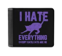 I Hate Everything Except Cats Bifold Wallet PU Leather Slim Purse Pocket Wallet with Card Holder for Office Travel