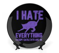 I Hate Everything Except Cats Decorative Plate Ceramic China Plates with Display Stand for Home Wall Decor 6inch