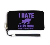 I Hate Everything Except Cats Leather Wallet Fashion Purse Long Pouch with Wrist Strap for Men Women