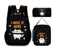 I Hate It Here Cat Backpack Set Rucksack Insulated Lunch Bag Makeup Bag