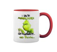 I Hate Morning People and Mornings and People Grinch White Coffee Mug with Red Rim & Handle