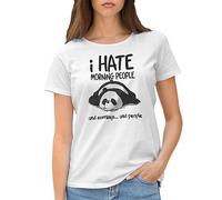 I Hate Morning People and Peoples and Mornings Fun lazzy Panda Women's White T-Shirt Size XL