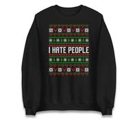 I Hate People Christmas Sweatshirt,Sarcastic Christmas Jumper with Ugly Design Black