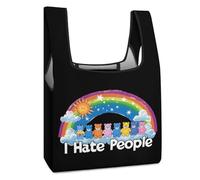I Hate People Funny Reusable Grocery Bag Printed Fold-able Shopping Bags Washable Tote Lightweight Storage Pouch with Handle