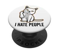 I Hate People Sign,Funny Cat Giving the Finger Flipping Off PopSockets Adhesive PopGrip