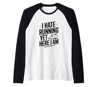 I Hate Running Yet Here I Am Funny Fitness Humor Raglan Baseball Tee