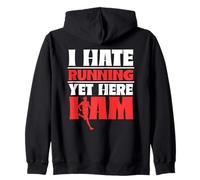 I Hate Running Yet Here I Am Jogger Runner Run Running Zip Hoodie