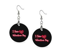 I Hate Valentine's Day Round Wooden Earrings Boho Drop Pendant Fashion Gifts for Women