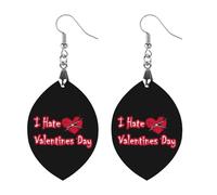 I Hate Valentine's Day Round Wooden Earrings Boho Drop Pendant Fashion Gifts for Women