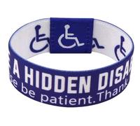 I Have a Hidden Disability Please Be Patient Thank You Medical Notice Alert Announcement Invisible Chronic Pain Condition Illness NVD 7.1" Reversible Stretch Wristband Wrist Band Bracelet Elastic