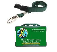 I Have A Severe Learning Disability Awareness Card Hidden Disability with Plain Lanyard (Green World Servere)