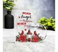 I Have An Angel In Heaven Grandson Christmas Memorial Gift Heart Keepsake Plaque | Acrylic Ornament Gift Christmas Xmas Memorial Remembrance Sympathy Keepsake Gift Custom Home Decor Gift