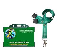 I Have Autism & ADHD Badge & Lanyard - Hidden Disabilities ID with Printed World Symbol - Autism Awareness, ADHD Support, Disability Communication Tool