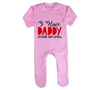 I Have Daddy Under My Spell Magic Statement Baby Romper Jumpsuit with feet, 3-6 Months, Pastel Pink
