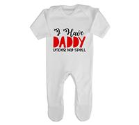 I Have Daddy Under My Spell Magic Statement Baby Romper Jumpsuit with feet, 3-6 Months, White