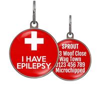 I Have Epilepsy Dog Tag - Add Custom Info to Back - Medical Alert Pet ID Tags - Red Emergency Personalised Tag for Epileptic Dogs - 2 Sizes