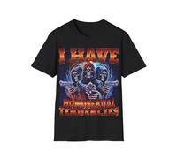 I Have Homosexual Tendencies T-Shirt Funny Gay Pride Meme Skeleton Bootleg Sarcastic Ironic Unisex Graphic Shirt, Black, L