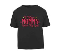 I Have Mommy Under My Spell Magic Statement Short Sleeve Cotton Toddler t Shirt, 1-2 Years, Black