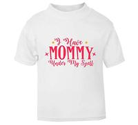 I Have Mommy Under My Spell Magic Statement Short Sleeve Cotton Toddler t Shirt, 1-2 Years, White