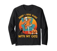 I Have Plans with My Cats Pumpkin Pet Halloween Cat Skeleton Long Sleeve T-Shirt