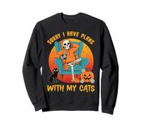 I Have Plans With My Cats Pumpkin Pet Halloween Cat Skeleton Sweatshirt