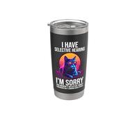 I Have Selective Hearing.. Fun Kitten 80s Synthwave Meme Cat Stainless Steel Insulated Tumbler