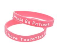 I Have Tourettes Please Be Patient Silicone Awareness Wristbands Bracelet (2 Pack) (x2 Pink)