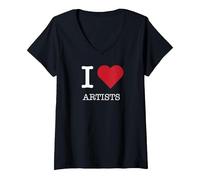 I Heart Artists, I Love Artists V-Neck T-Shirt, Women, Black, L