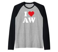 I Heart AW Initials I Love A.W. First and Last Name A W Raglan Baseball Tee