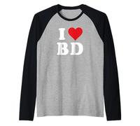 I Heart BD Initials I Love B.D. First and Last Name B D Raglan Baseball Tee