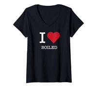 I Heart Boiled, I Love Boiled V-Neck T-Shirt, Women, Black, L