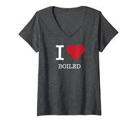 I Heart Boiled, I Love Boiled V-Neck T-Shirt, Women, Dark Heather Grey, L