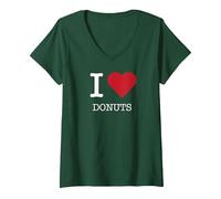 I Heart Donuts, I Love Donuts V-Neck T-Shirt, Women, Forest Green, XXL