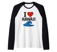 I Heart Hawaii Vacation State Waves Vintage Raglan Baseball Tee