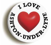 I Heart Love Ashton-Under-Lyne Location Fridge Magnet (Circular 2inch / 50mm Diameter)