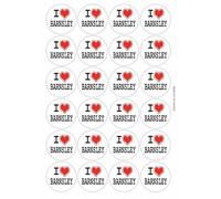 I Heart Love Barnsley Circular Matt Paper Stickers A4 Sheet of 24 (Each Sticker is 45mm Diameter)