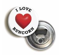 I Heart Love Runcorn Location Bottle Opener Fridge Magnet (Circular 2.3inch / 59mm Diameter)