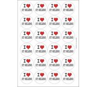I Heart Love St Helens Circular Matt Paper Stickers A4 Sheet of 24 (Each Sticker is 45mm Diameter)