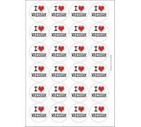 I Heart Love Wrexham Circular Matt Paper Stickers A4 Sheet of 24 (Each Sticker is 45mm Diameter)