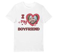 I Heart My Boyfriend T Shirt - Upload Your own Photo - Sizes SML - XXXL - Personalised with Your Loved one - Great Gift for her or him White