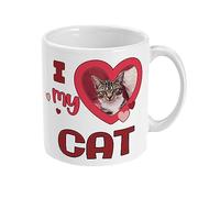 I Heart My Cat Mug 10oz - Custom Photo Upload - Funny Cat Lovers Mug - Personalise by uploading Your Photo