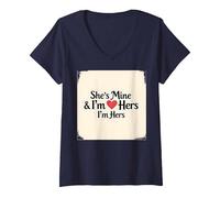 I Heart My Girlfriend: She's Mine & I'm Hers Romantic Quote V-Neck T-Shirt, Women, Navy, XXL